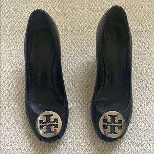 Tory Burch Black Heels with Gold Logo